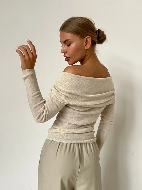 Ava Off-Shoulder Blouse | Elegant Knitted Women's Top for Going Out