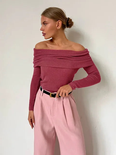 Ava Off-Shoulder Blouse | Elegant Knitted Women's Top for Going Out