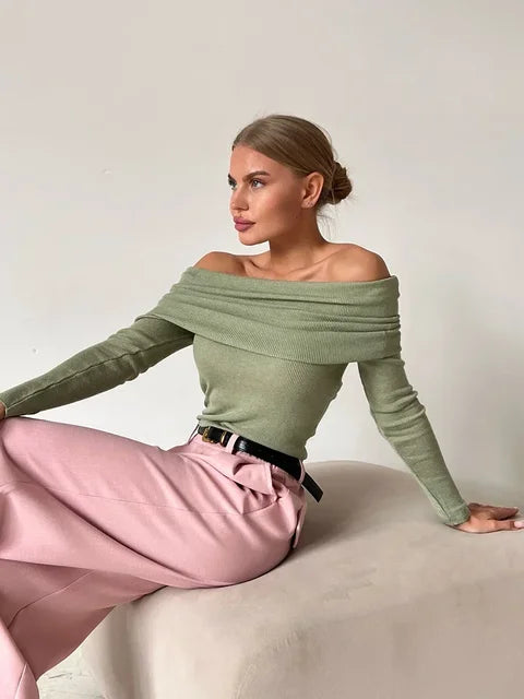 Ava Off-Shoulder Blouse | Elegant Knitted Women's Top for Going Out
