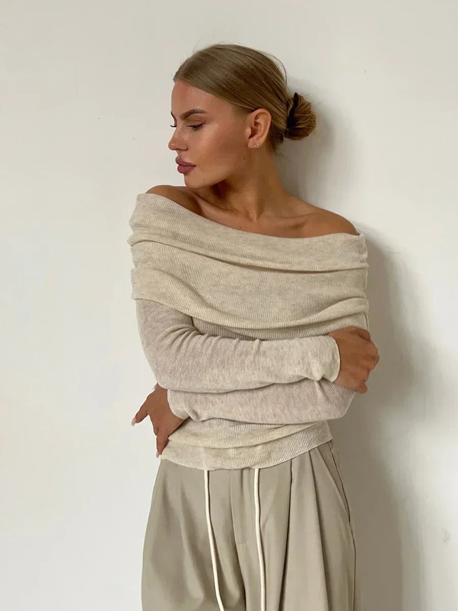 Ava Off-Shoulder Blouse | Elegant Knitted Women's Top for Going Out